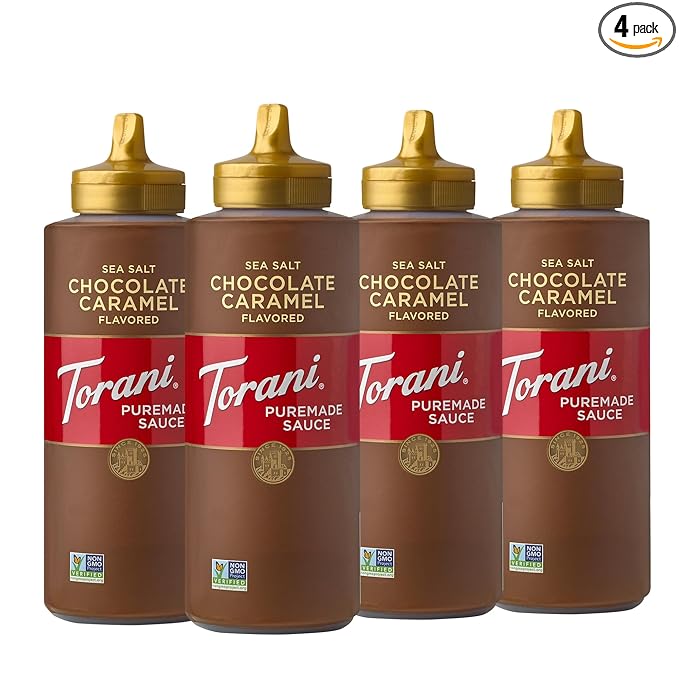 Torani Puremade Sauce Salted Chocolate Caramel 16.5 Ounces (Pack of 4 - Packaging May Vary)