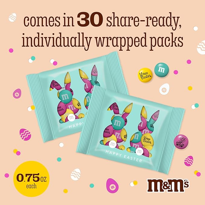 M&ampM'S WORLD Easter Milk Chocolate Candy Favors Festive Spring Themed Treats in sharable favor packs Perfect for Egg Hunts Basket Fillers Party Favors and Seasonal Snacking