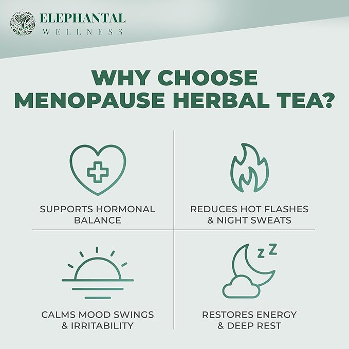 Elephantal Wellness Premium Menopause Herbal Tea | Hormonal Balance &amp Hot Flash Support with Chaste Berry Red Clover Black Cohosh &amp Valerian | Handmade Caffeine-Free Non-GMO Loose Leaf Ble