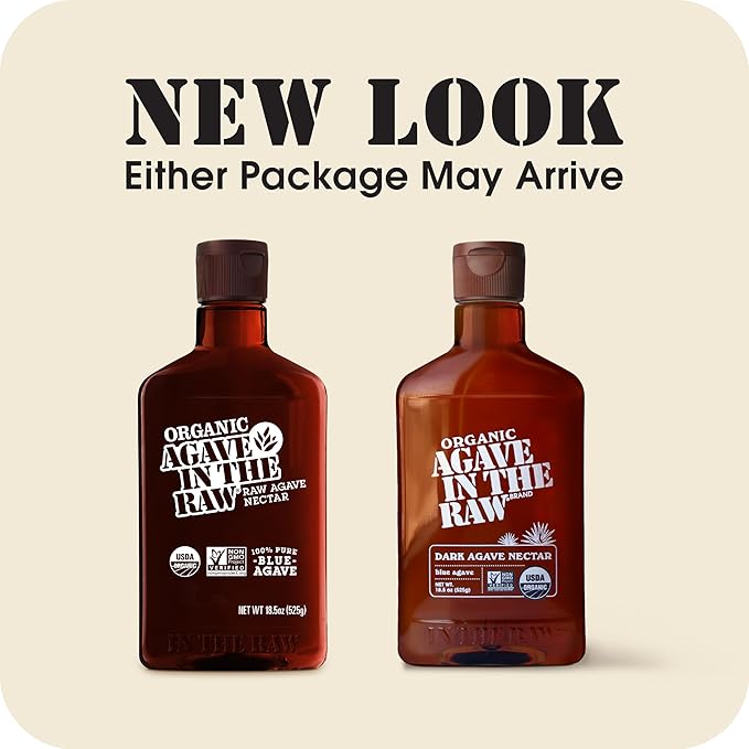 Agave In The Raw Organic Agave Nectar Sweetener Blue Agave Syrup No Erythritol Sugar Substitute for Coffee Baking Hot &amp Cold Drinks Natural Low Carb Vegan Gluten-Free 18.5oz Bottle (8 Pa