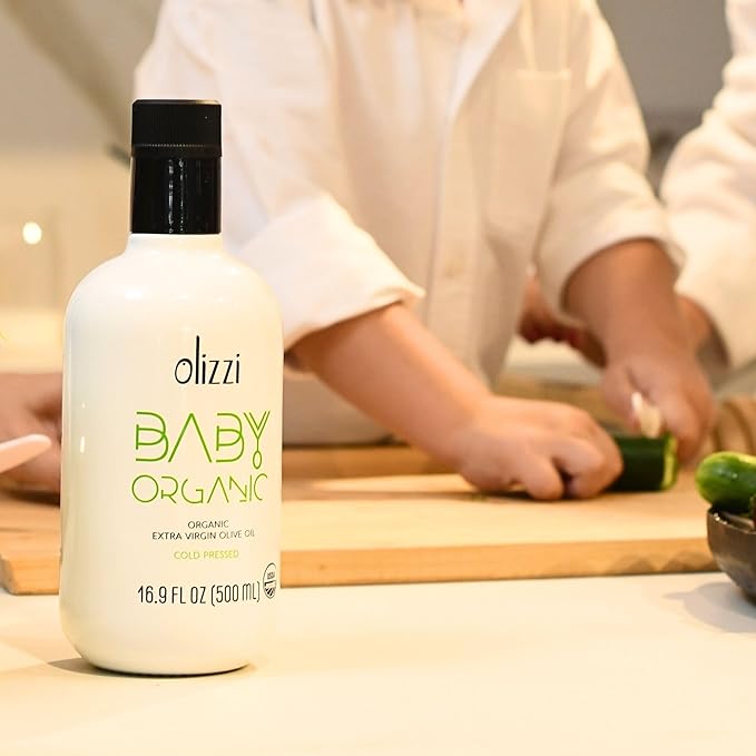 Olive Oil for Baby Food - Olizzi Baby Organic Extra Virgin Olive Oil Cold Pressed USDA Organic Kosher Delicious Smooth Award Winning Polyphenol Rich 16.9 FL OZ (500 ML)