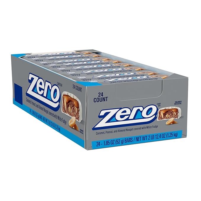ZERO White Fudge Caramel Peanut and Almond Nougat Candy Bars 1.85 oz (24 Count)
