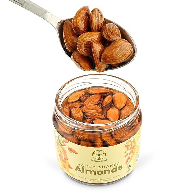 Shiva Organic Almond Nuts in Honey - 400g - Crunchy Protein-Rich High in Magnesium Phosphorus and Dietary Fiber - Natural Energy Booster