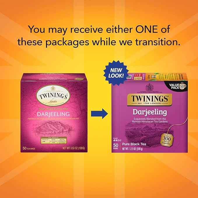Twinings Darjeeling Tea - A Delicate Dry Black Tea Sophisticated Coffee Alternative with Less Caffeine Individually Wrapped Tea Bags 50 Count (Pack of 3)