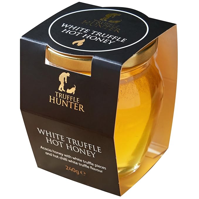 TruffleHunter - White Truffle Hot Honey - Acacia Honey with Truffle Pieces &amp Chilli Condiment - 8.46 Oz