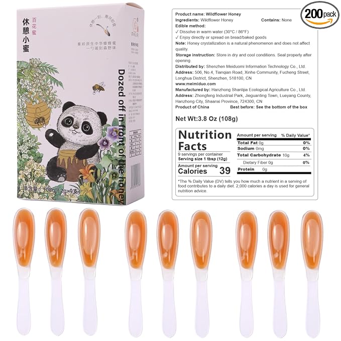 MEIMIDUO 1 box of 9 bags of honey bars - from a pure beekeeping farm without additives. Independent disposable spoon packaging clean and hygienic ready to eat super portable. Very suitable for lov