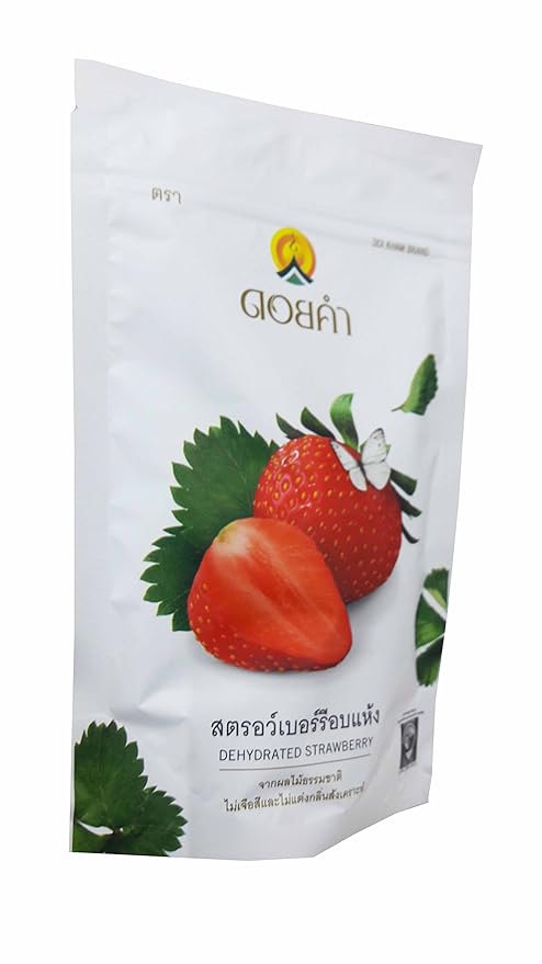 2 Packs of Dehydrated Strawberry Made From Real Strawberry Delicious Snack From Doi Kham Brand Royal Project Product from Thailand. Natural Color and Flavor Added. (140 g/ pack)