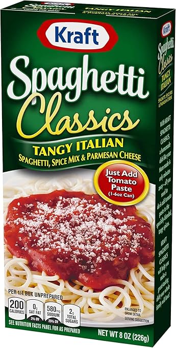 Kraft Spaghetti Classics Tangy Italian Spaghetti (Spices &amp Parmesan Cheese Meal Mix 12 ct Pack 8 oz Boxes)