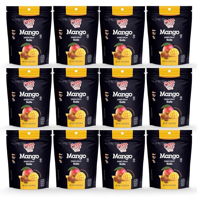 Oneg Dried Mango Balls 1.76oz Bag 12 Pack of Healthy Snacks Bulk Perfect Healthy Chips for Parties or Travel Ideal Kids Healthy Snacks for School Lunches After Playtime or Any Special Occasion