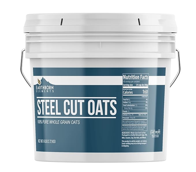 Earthborn Elements Steel Cut Oats (1 Gallon) Also Called Irish Oatmeal Breakfast Resealable Bucket