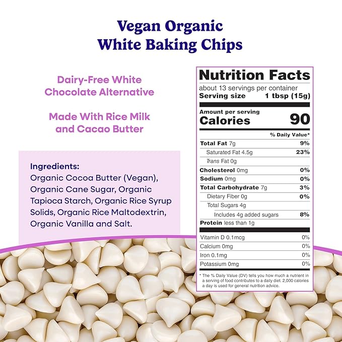 Pascha Organic Vegan White Baking Chips - Dairy-Free Alternative - Rice-Based Bulk Baking Chocolate - Allergen-Free &amp Plant-Based - Rainforest Alliance Certified Cocoa Butter (Pack of 6)