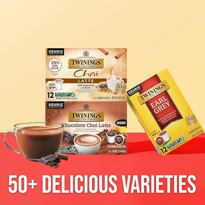 Twinings Chai Latte Variety K-Cup Pods for Keurig 12 Traditional + 10 Chocolate Made with Real Black Tea &amp Spices Creamy Slightly Sweet Caffeinated Enjoy Hot or Iced (Pack of 2)