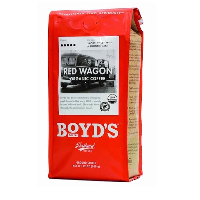 Boyd's Coffee– Ground Coffee – Red Wagon Organic - Blended from 100% Arabica – Rich &amp Full-Flavored – 12 oz.