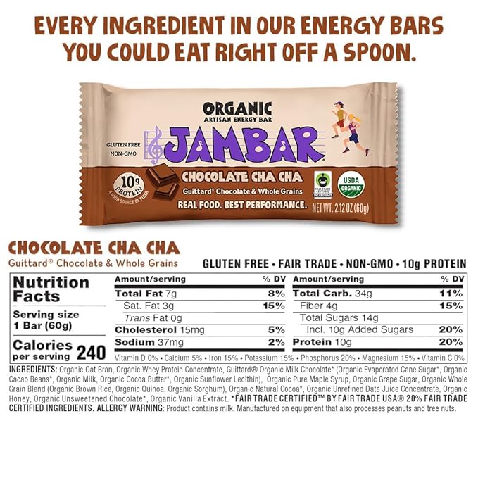 JAMBAR Organic Artisan Energy Bar (Chocolate Cha Cha - 12 Pack)