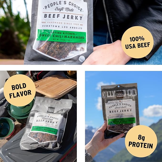 People’s Choice Beef Jerky – Tasting Kitchen – Sweet Chili Habanero – Sweet &amp Spicy – 9g Protein – Made in USA – 1 Pound (16 oz) Bag