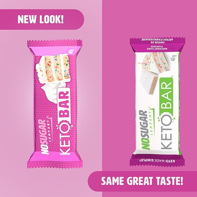 No Sugar Keto Bar Snack - Low Carb No Sugar Keto Snack Food with Keto Friendly Macros (12 x 1.41oz Bars Birthday Cake)