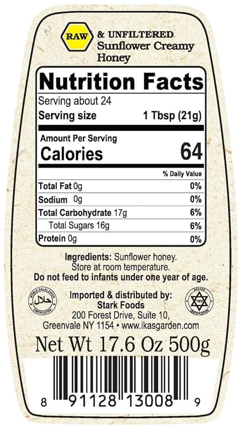 Ika's Garden Raw Sunflower Creamy Honey - 100% Pure Unfiltered Gluten-Free – Product of Germany 17.6 oz (500g) Jar [Pack of 12]
