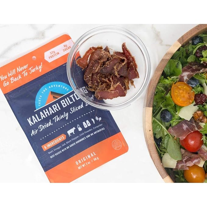 Variety Pack Kalahari Biltong Air-Dried Thinly Sliced Beef 2oz (Pack of 4) Sugar Free Gluten Free Keto &amp Paleo High Protein Snack