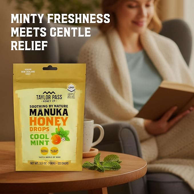 Taylor Pass Mānuka Honey Drops Bundle UMF™ 10+ Cool Mint &amp Berry Bliss Lozenges | Natural Soothing On-The-Go | 2 Packs 22 Drops Each | Made in New Zealand