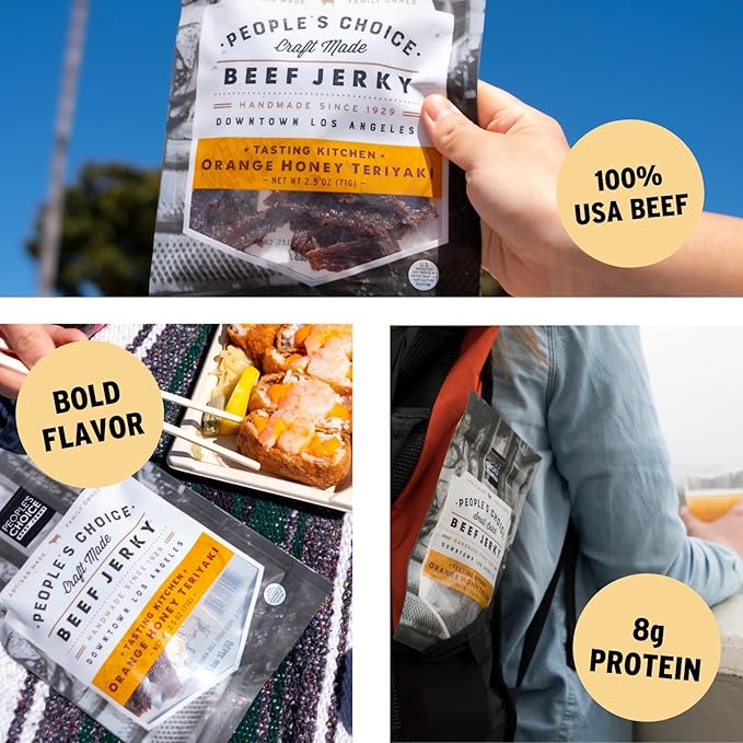 People’s Choice Beef Jerky – Tasting Kitchen – Orange Honey Teriyaki – Sweet &amp Savory – 8g Protein – Made in USA – 1 Pound (16 oz) Bag