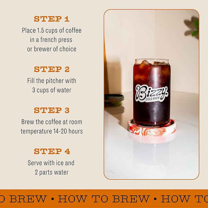Bizzy Organic Cold Brew Coffee | Bundle | Coarse Ground Coffee | Breakfast Blend 1 LB + Breakfast Blend Brew Bags 4-count | 2 Pack