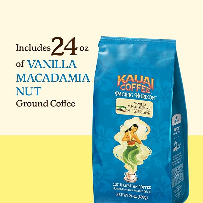 Kauai Coffee Ground Coffee – SmoothRichMedium Roast – Slightly Sweet Nutty Flavor-– Arabica-Coffee10% Hawaiian with No Bitterness-– Vanilla Macadamia Nut of 24oz(Pack of 2)