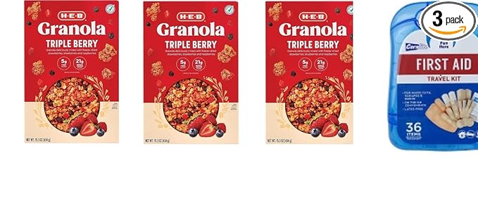 H‑E‑B Triple Berry Granola 15.3 oz(Pack of 3) with free first aid kit