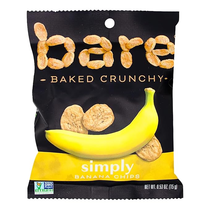 Bare Baked Crunchy Simply Banana Chips | 0.53 oz Snack Bags 24 Count Bulk Value Pack | Gluten Free Vegan Made with Simple Ingredients | Naturally Sweet Crunchy On-the-Go Snack