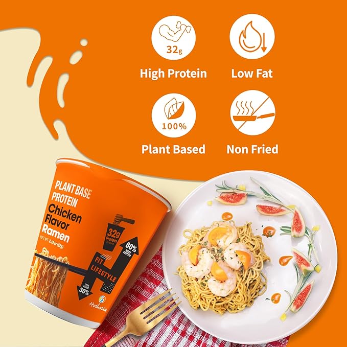 Hethstia High Protein Ramen Cup &amp Konjac Rice Bundle Vegan Instant Ramen Soup Cups with 32g Plant Protein + Low Carb Shirataki Rice Non-Fried Low Fat Gluten-Free Keto Friendly Healthy Meal Co