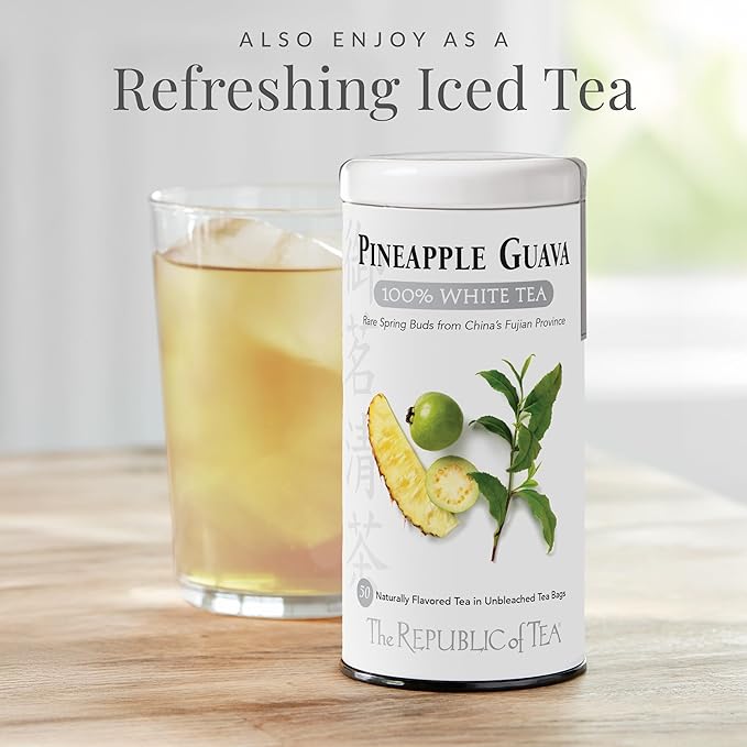 The Republic of Tea – Pineapple Guava 100% White Tea Bags Steeps 50 Low-Caffeinated Cups