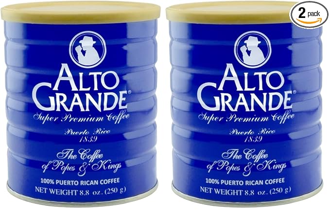 Alto Grande Super Premium Coffee Ground Single Origin Puerto Rico 8.8 Ounce Canister (Pack of 2)
