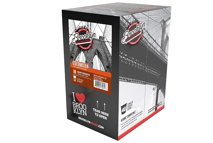 Brooklyn Beans Colombian Gourmet Coffee Pods - Compatible with Keurig K Cup Brewers Including 2.0 Machines 40 Count Rich and Smooth Colombian Medium Roast