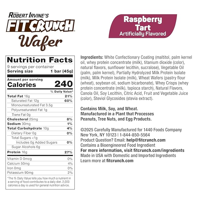 FITCRUNCH Wafer Protein Bars 16g of Protein &amp 1-3g of Sugar (9 Bars Variety Pack)