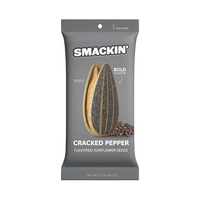 SMACKIN' Sunflower Seeds Roasted Jumbo Small-Batch American Made - Cracked Pepper. 1.5oz bags (36 Pack)