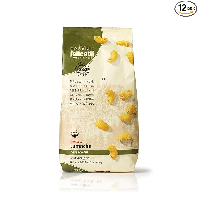 Organic Felicetti Lumache Pasta Italian Non-GMO 16oz (454g) 12 pack