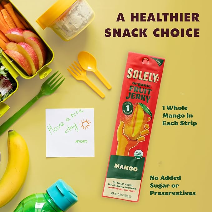 SOLELY - Organic Mango &amp Organic Pineapple Fruit Jerky (10 Mango 6 Pineapple) - Real Fresh Fruit Strips - Healthy Snacks for Adults &amp Kids - Non GMO Vegan Snacks Shelf Stable - 12 Strips (0