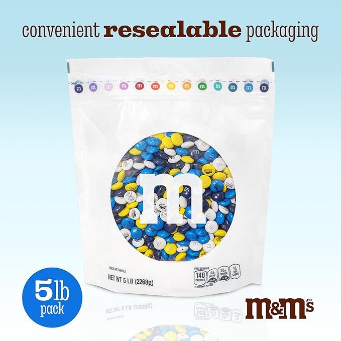 M&ampM’S WORLD Hanukkah Bulk Candy 5 Pounds Milk Chocolate Candies with Hanukkah Designs in Blue Yellow and White for Party Favors DIY Unique Gifts or Candy Bowls Kosher Certified