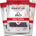 Ghost Pepper Spicy Hot Grass Fed Beef Jerky - 120 Calorie Snacks Gourmet Healthy Soy Free High Protein &amp Gluten Free (3 Packs)
