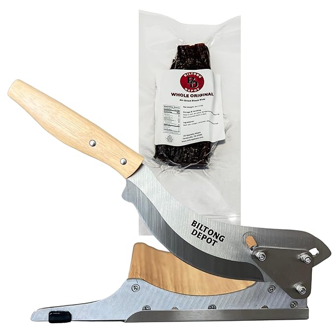 Biltong Depot Stainless Steel Biltong Cutter + Original Biltong Slab (8oz) | Gift Pack | Air-Dried Beef Jerky Snack | High Protein | Keto &amp Paleo Friendly | Zero Sugar | Gluten Free | No Artificia