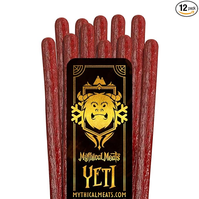 Mythical Meats Humanoid Flavor Yeti 12-Pack Snack Sticks – Smoked Andouille Yak and Beef – Dried &amp Dehydrated Meats Seasoned to Perfection – High Protein Snacks