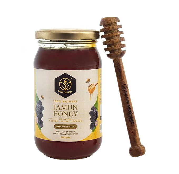 Shiva Organic's Jamun Nectar Honey - NMR Tested Natural Honey No Added Sugar Flavorful - 500g (17.63 Ounce)