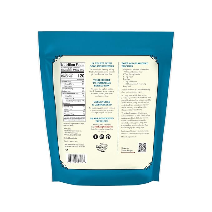 Bob's Red Mill Organic All Purpose Unbleached Flour 3 Pound (Pack of 1) - Non-GMO Vegan Unbromated Unenriched