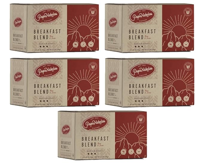 PapaNicholas Coffee Single Serve Coffee Cups Fits Keurig K Cup Brewers Breakfast Blend 60 Coffee Pods