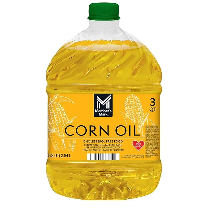 Member Marks Pure Corn Oil 96 fl oz Bulk Bottle – Cholesterol-Free Cooking Oil High Smoke Point for Frying Baking and Sautéing 100% All Natural