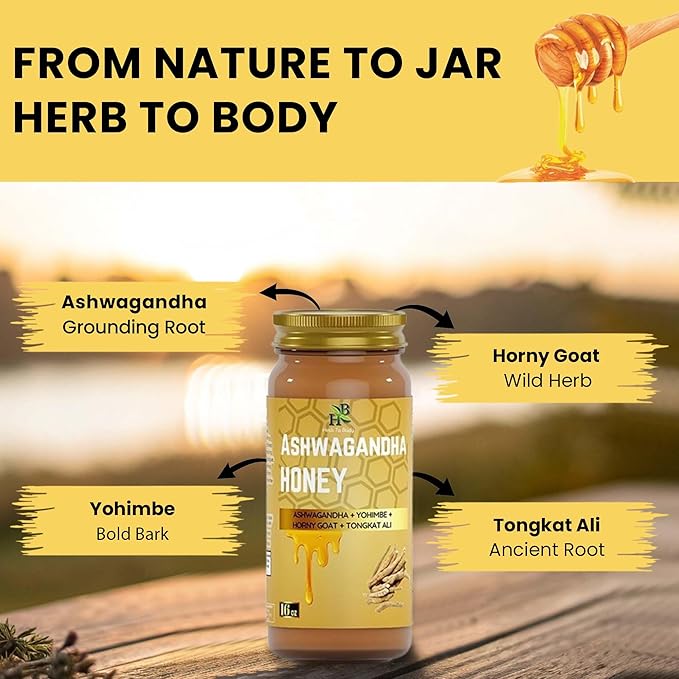 Herb To Body Ashwagandha Honey Organic – 16 oz Wildcrafted Organic Honey for Men with Ashwagandha for Balance Vitality and Natural Wellness
