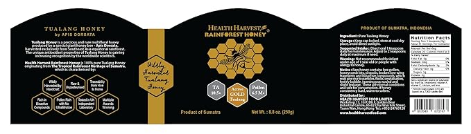 Premium Tualang Gold Honey 8.8oz (TA 10.5+ Pollen Count 6.5M+ Pollen Variety 200+) Supreme Choice for Rehabilitation Wild-ripening on 250ft Treetop Raw Unpasteurised Unfiltered