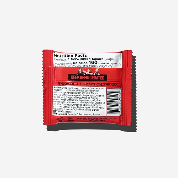 Mid-Day Squares Almond Crunch Protein Chocolate Bars 1.16 Oz each 2 Packs (24 Squares) | Made with Real Chocolate 6g Plant Protein 4g Fiber Gluten Free Plant-Based