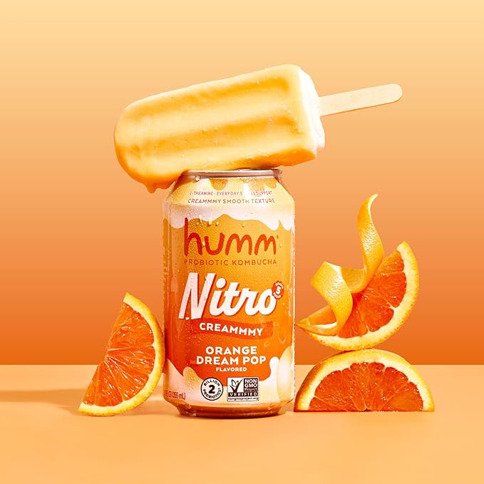 Humm Nitro Kombucha Orange Dream Pop Creamy Smooth Probiotic Drink with L-Theanine Non-GMO Vegan Gluten Free 12 fl oz (Pack of 12)