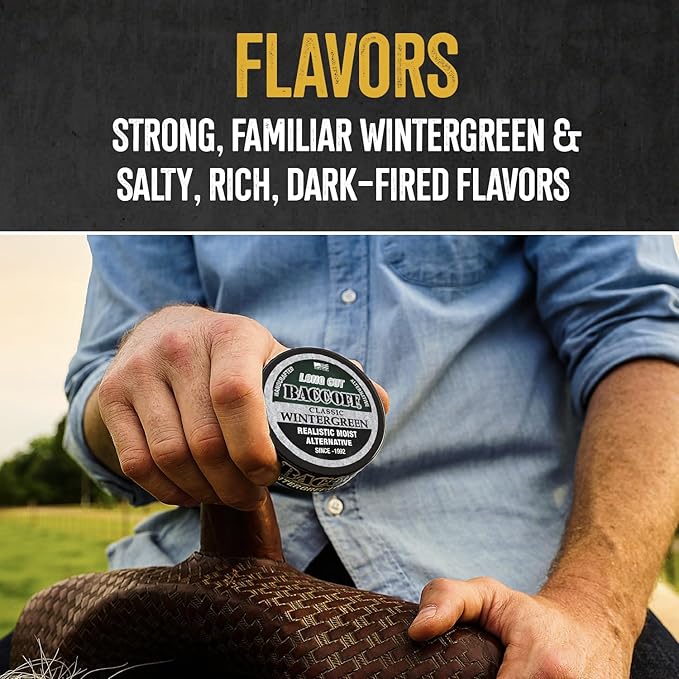 5 Cans BaccOff Classic Wintergreen Long Cut Refreshing and Strong Wintergreen Flavor Realistic Moist Alternative