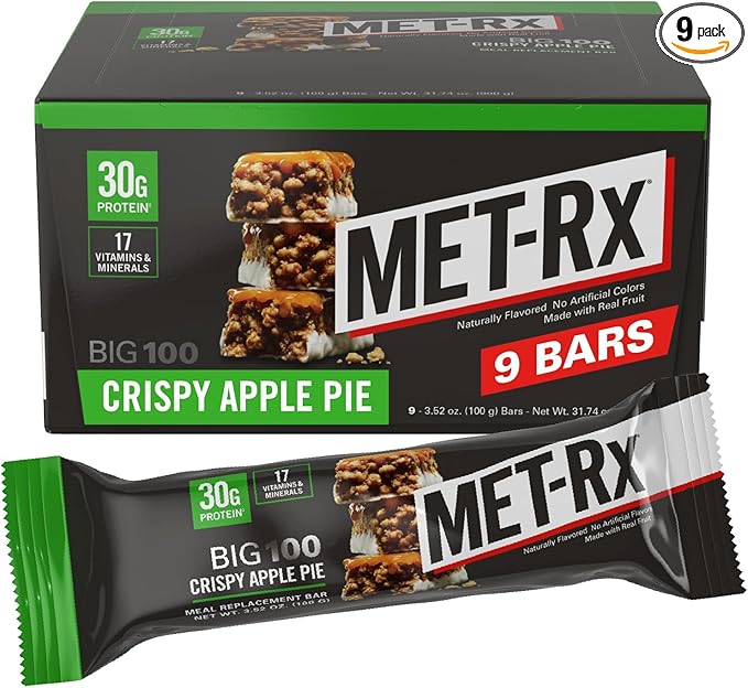 MET-Rx Big 100 Colossal Protein Bars Crispy Apple Pie Meal Replacement Bars 9 Count